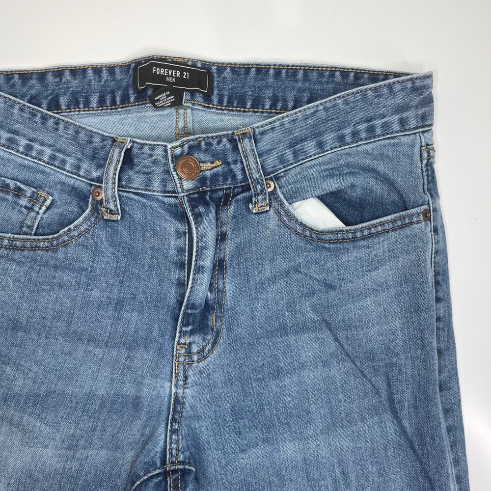 Forever 21 Men Skinny Distressed Ripped Ankle Zip Jeans Blue Size 30
